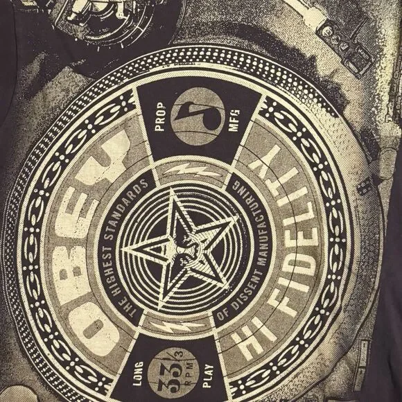 Vintage Obey Shirt Mens M Hi‎ Fidelity DJ Graphic Tee Y2K Rare - Picture 3 of 6